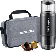 Outohome Portable Electric Espresso Machine - 15 Bar Self-Heating Outdoor Coffee Maker for Camping with Ground Coffee and NS Capsule, Ideal for RV Coffee Bar Station