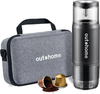 Outohome Portable Electric Espresso Machine - 15 Bar Self-Heating Outdoor Coffee Maker for Camping with Ground Coffee and NS Capsule, Ideal for RV Coffee Bar Station