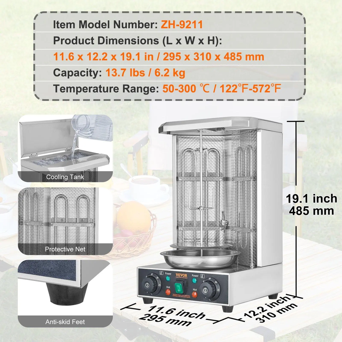 VEVOR Professional Stainless Steel Vertical Shawarma Grill and Gyro Rotisserie Machine