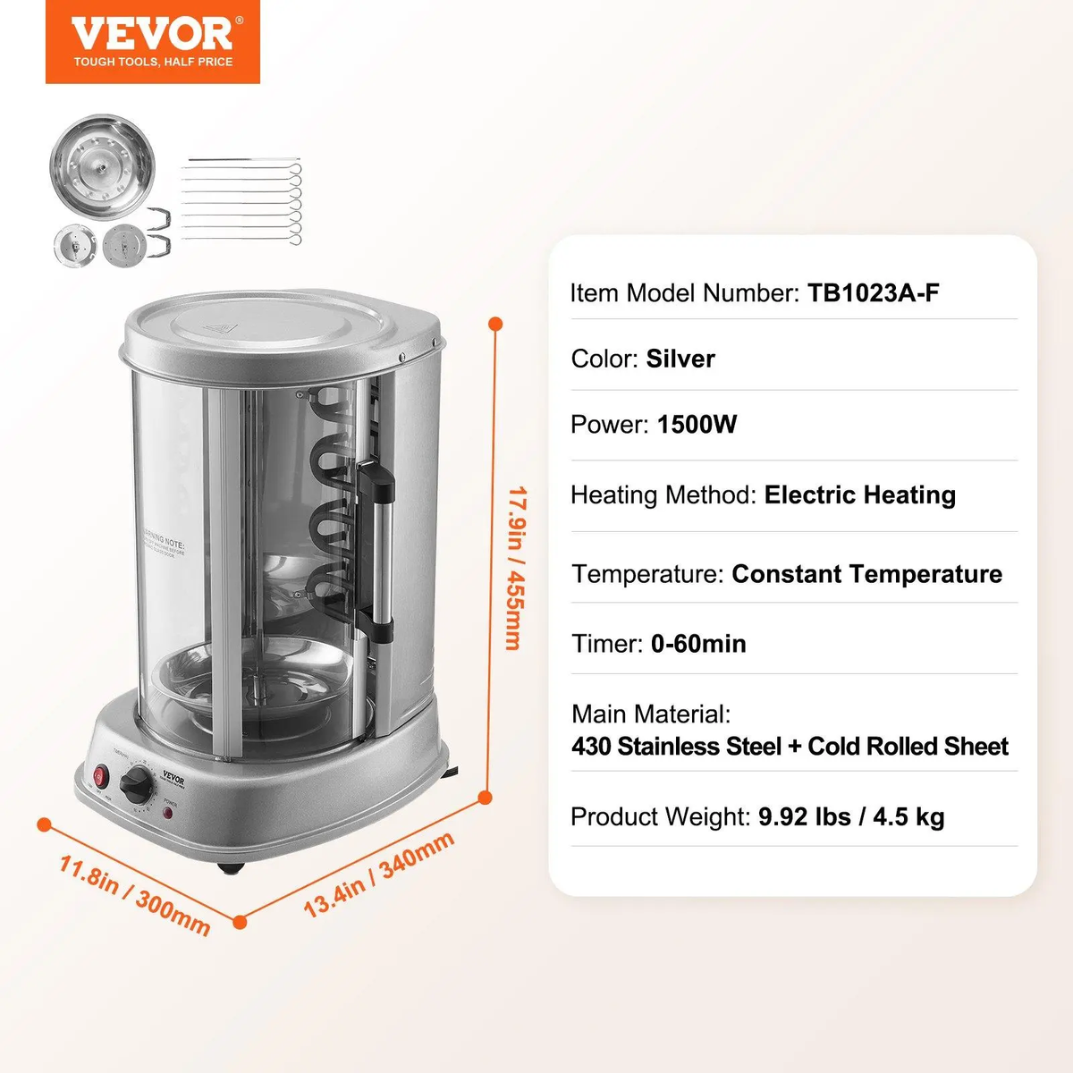 VEVOR Professional Stainless Steel Vertical Shawarma Grill and Gyro Rotisserie Machine
