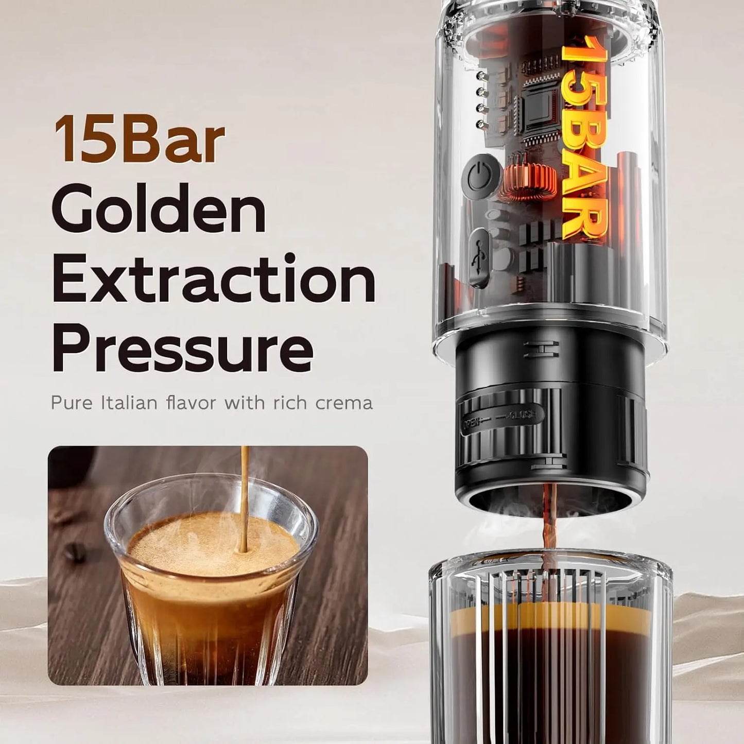 Outohome Portable Electric Espresso Machine - 15 Bar Self-Heating Outdoor Coffee Maker for Camping with Ground Coffee and NS Capsule, Ideal for RV Coffee Bar Station