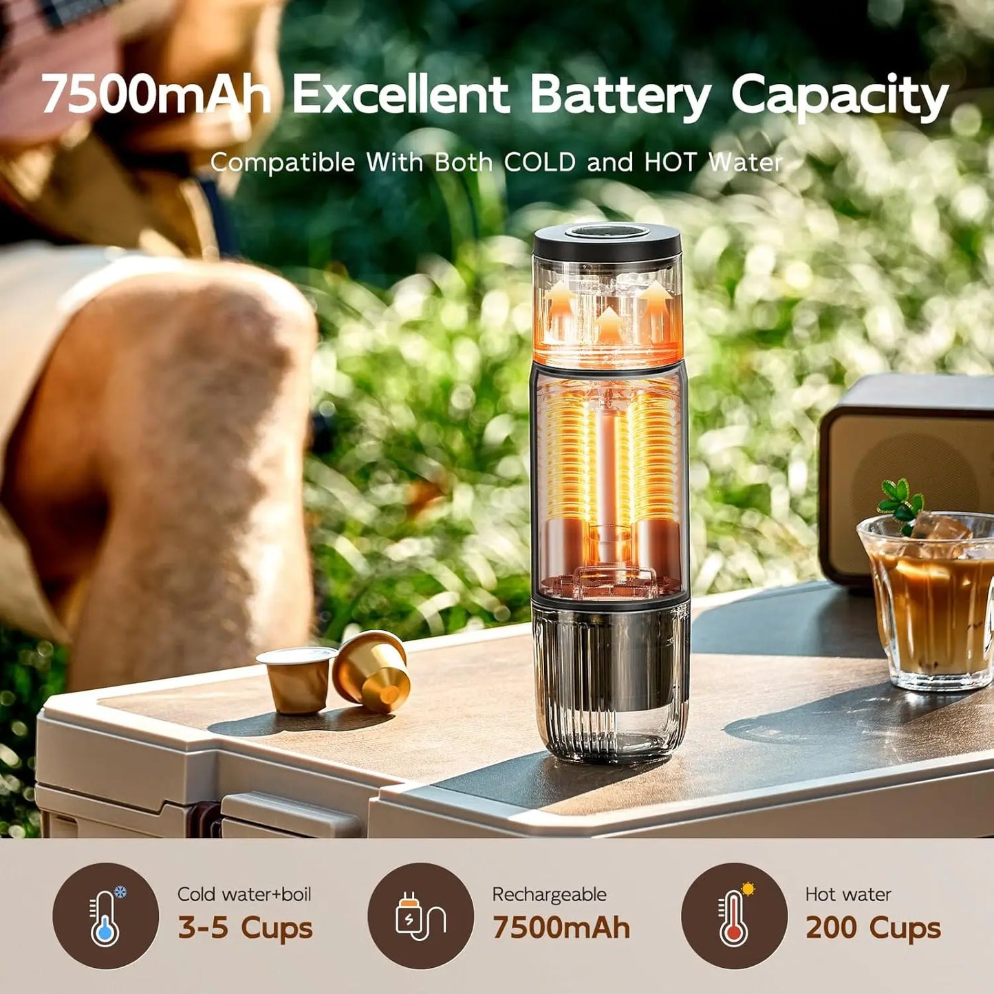 Outohome Portable Electric Espresso Machine - 15 Bar Self-Heating Outdoor Coffee Maker for Camping with Ground Coffee and NS Capsule, Ideal for RV Coffee Bar Station