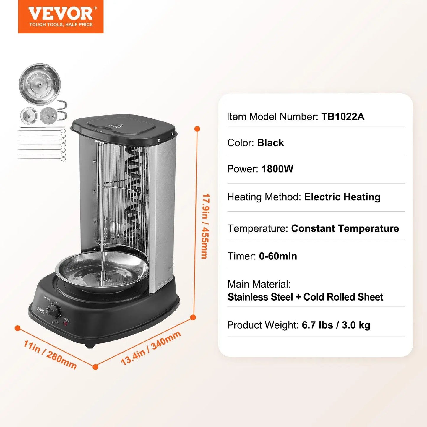 VEVOR Professional Stainless Steel Vertical Shawarma Grill and Gyro Rotisserie Machine