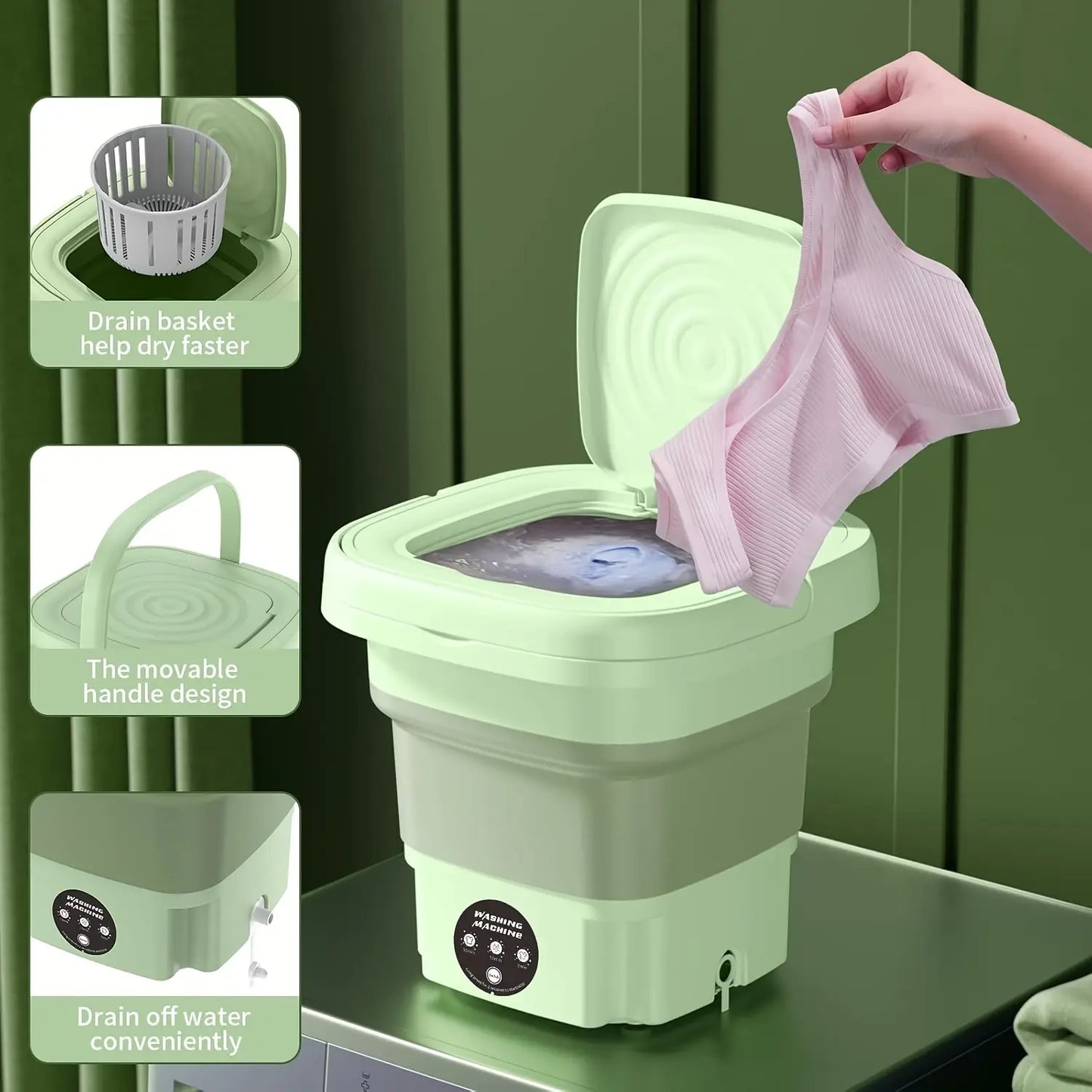 Portable Mini Washing Machine - 2.11 Gallon High Capacity Folding Washer for Underwear, Socks, and Small Items - Ideal for Family Travel and Gift Giving for Mother's and Father's Day
