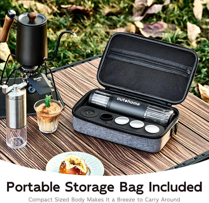 Outohome Portable Electric Espresso Machine - 15 Bar Self-Heating Outdoor Coffee Maker for Camping with Ground Coffee and NS Capsule, Ideal for RV Coffee Bar Station
