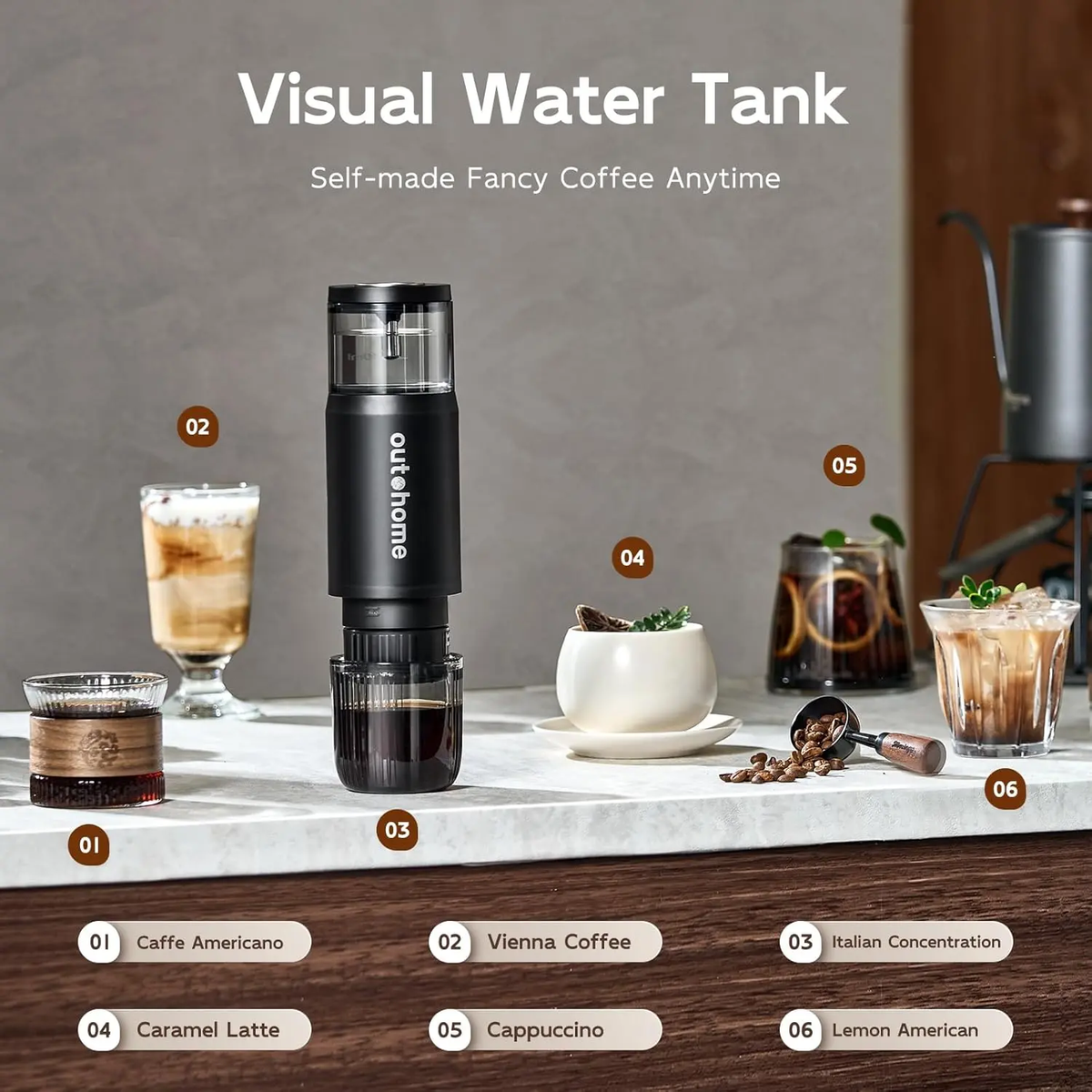 Outohome Portable Electric Espresso Machine - 15 Bar Self-Heating Outdoor Coffee Maker for Camping with Ground Coffee and NS Capsule, Ideal for RV Coffee Bar Station