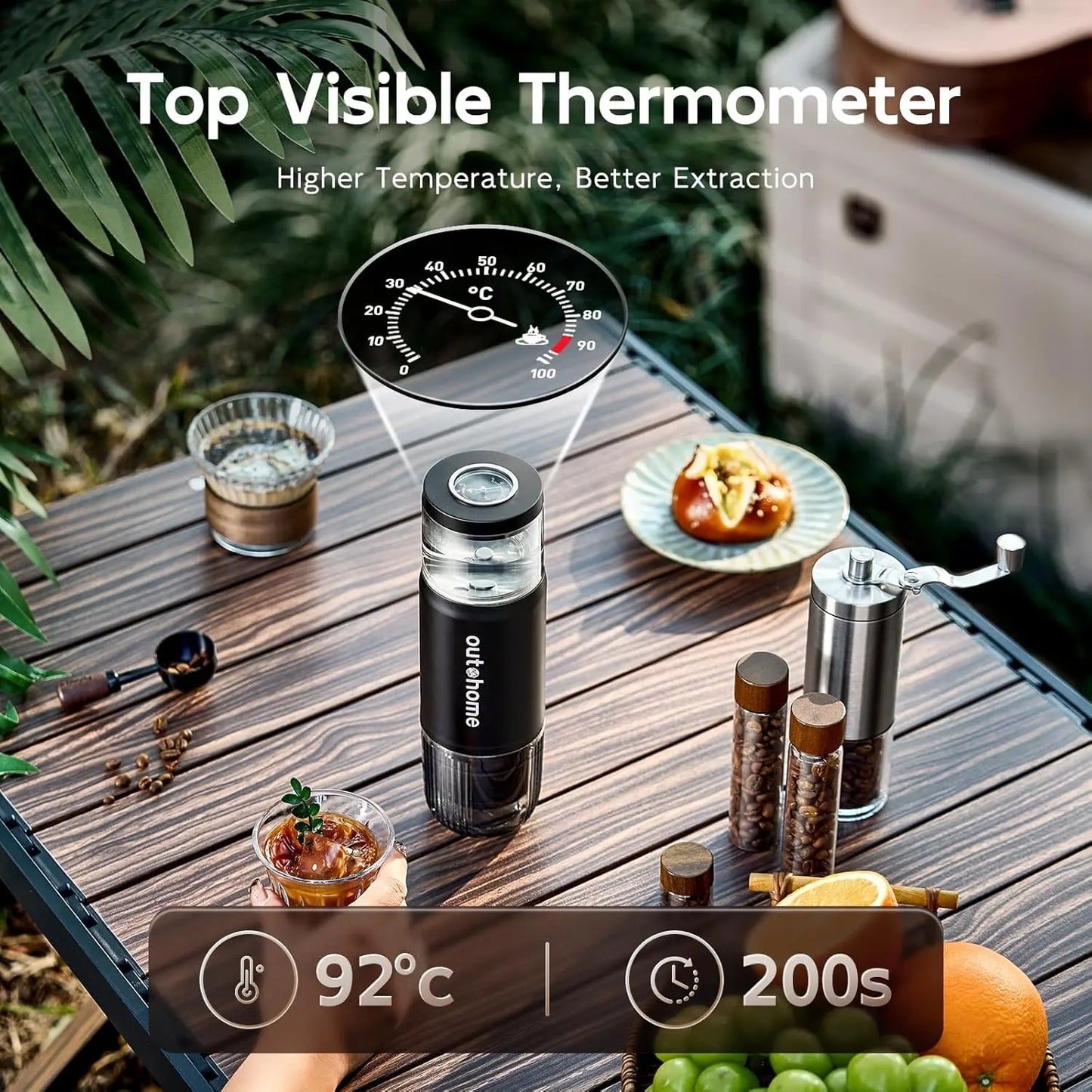 Outohome Portable Electric Espresso Machine - 15 Bar Self-Heating Outdoor Coffee Maker for Camping with Ground Coffee and NS Capsule, Ideal for RV Coffee Bar Station