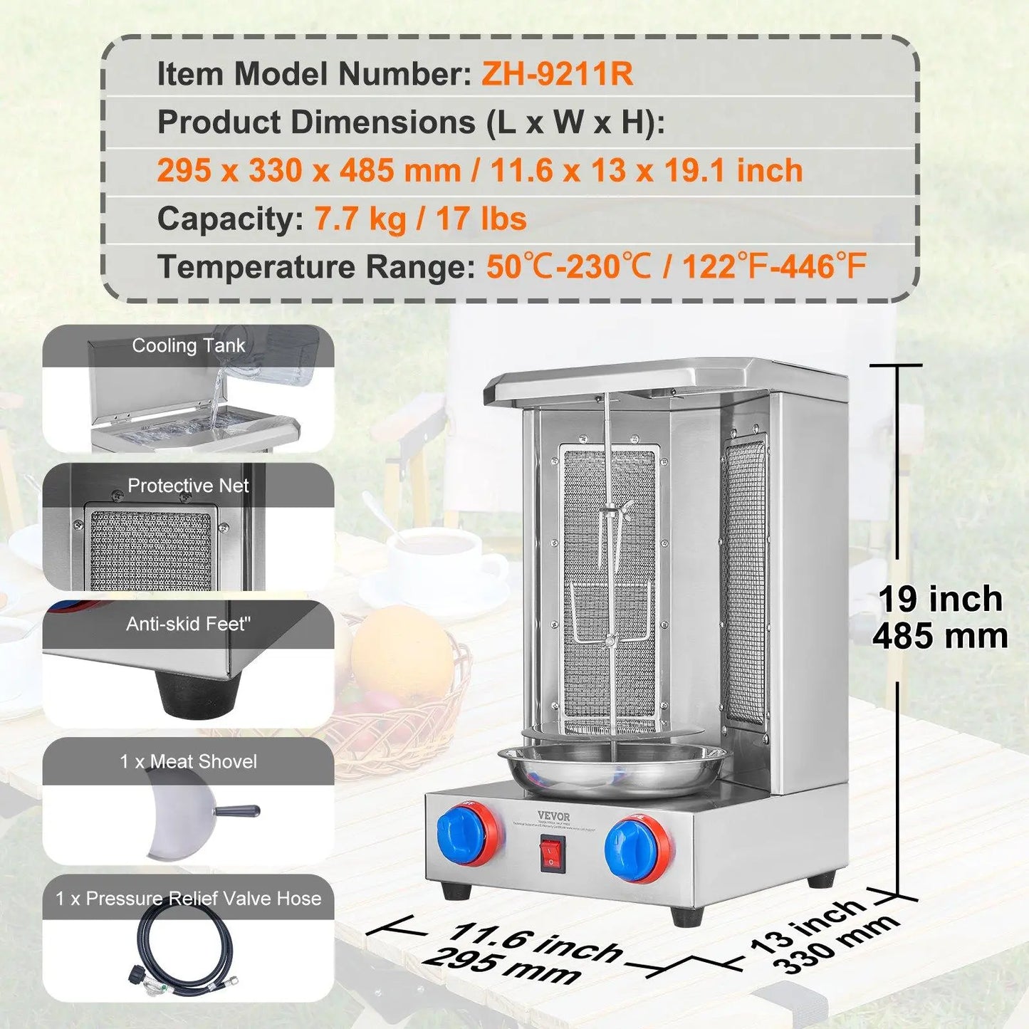 VEVOR Professional Stainless Steel Vertical Shawarma Grill and Gyro Rotisserie Machine